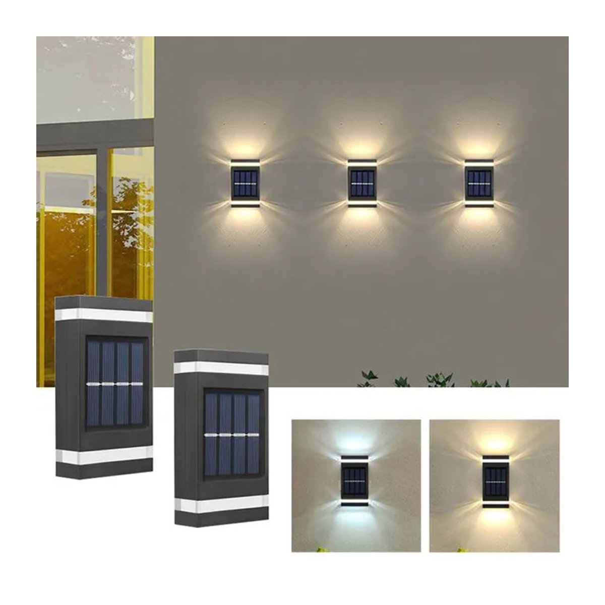 DOUWENXI Solar-LED-Außenwandleuchte in Schwarz, IP65 wasserdicht, modernes Design für Garten, Terrasse und Eingangsbereich - Bild 1