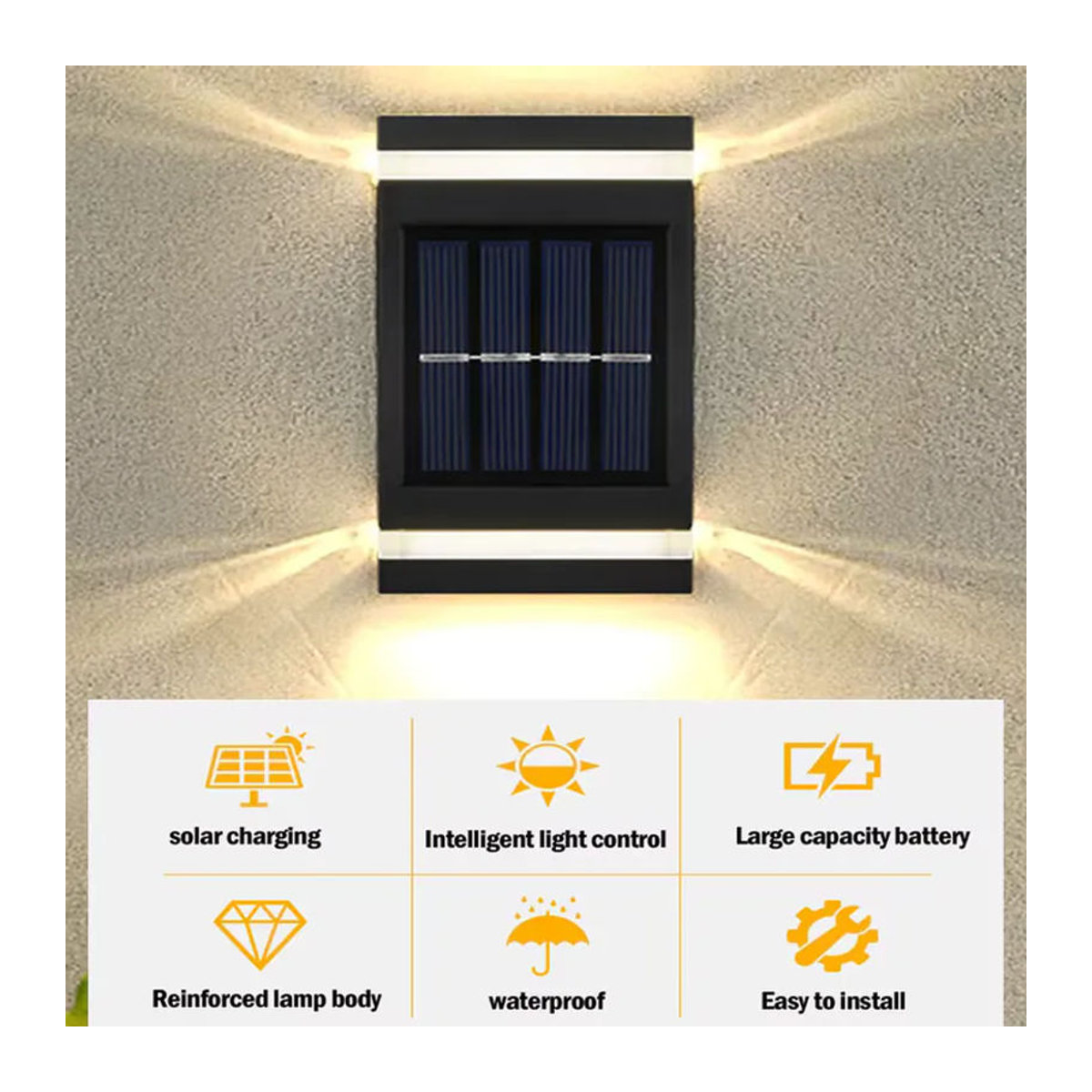 DOUWENXI Solar-LED-Außenwandleuchte in Schwarz, IP65 wasserdicht, modernes Design für Garten, Terrasse und Eingangsbereich - Bild 3