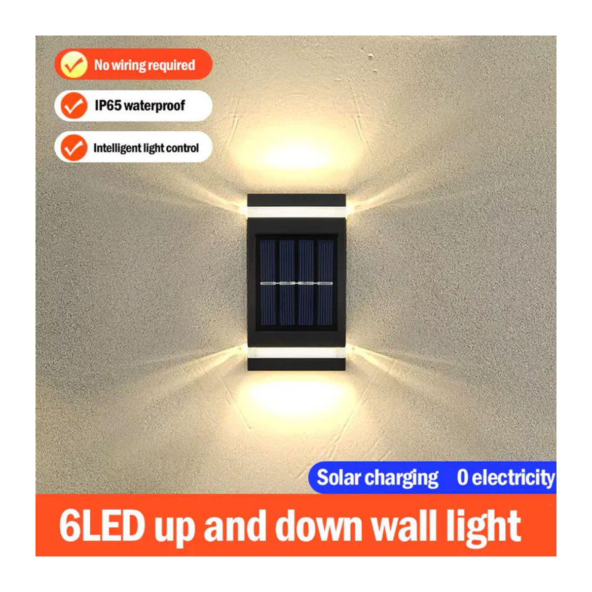 DOUWENXI Solar-LED-Außenwandleuchte in Schwarz, IP65 wasserdicht, modernes Design für Garten, Terrasse und Eingangsbereich - Bild 4