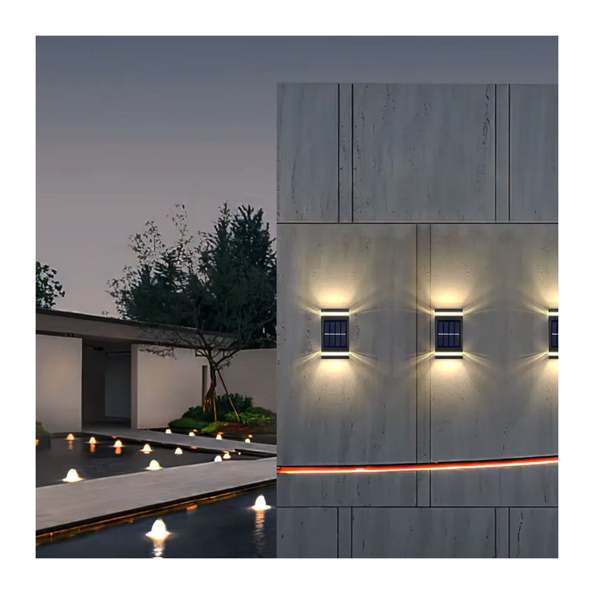 DOUWENXI Solar-LED-Außenwandleuchte in Schwarz, IP65 wasserdicht, modernes Design für Garten, Terrasse und Eingangsbereich - Bild 6