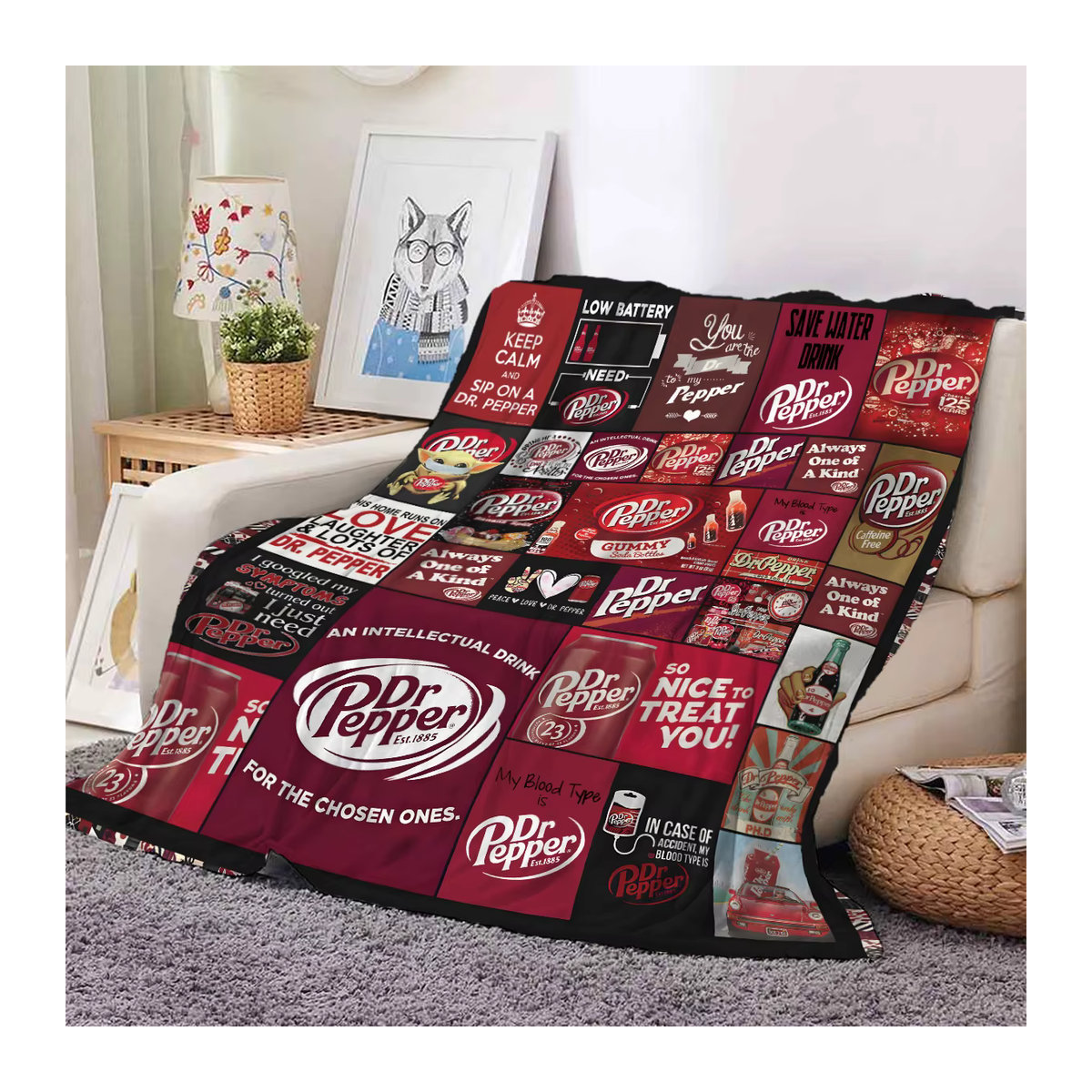 Dr. Pepper Flanellanze weiche Fleece-Decke in Rot für Sofa und Bett - Bild 2