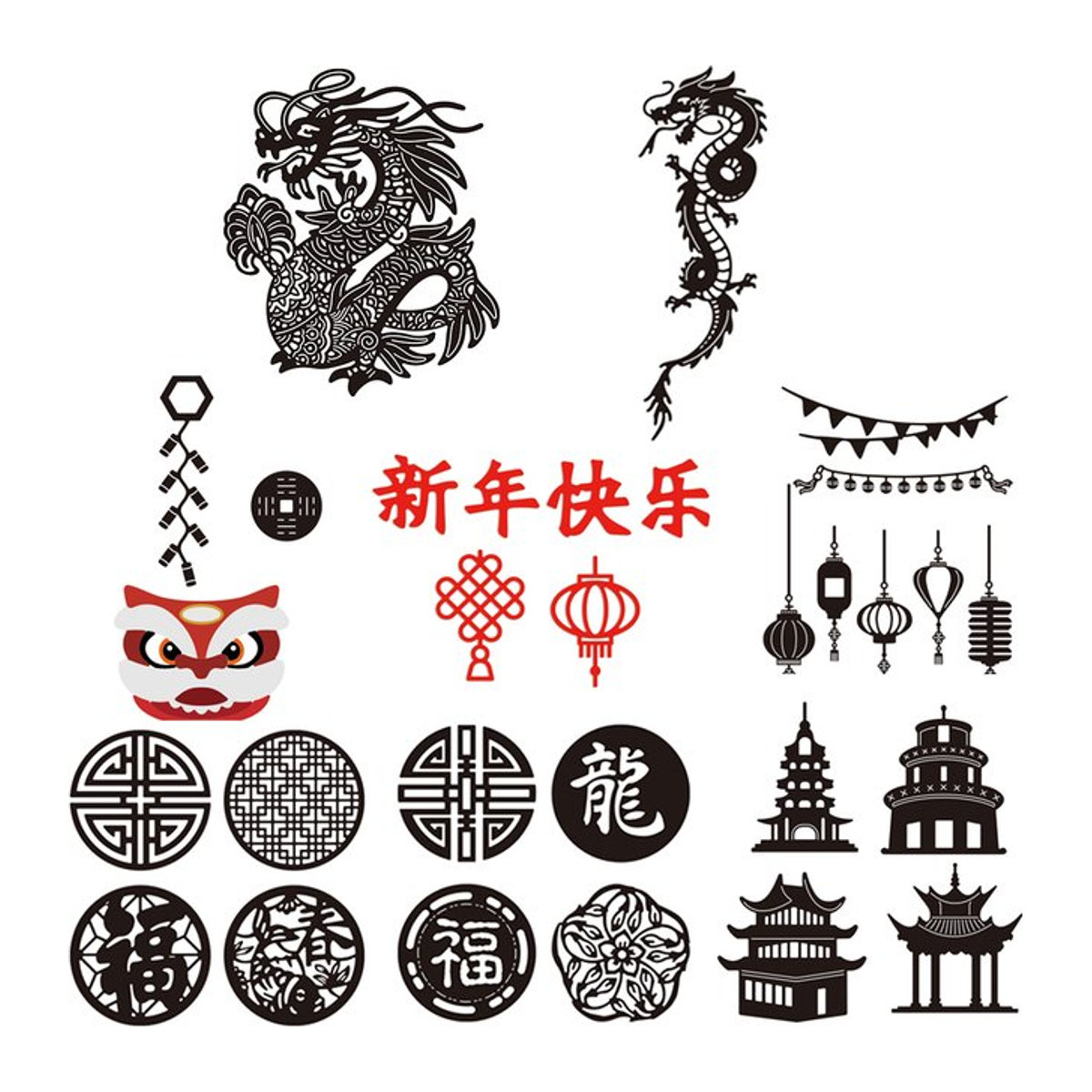 Drachen Stanzformen Set für das Chinesische Neue Jahr aus Papier zur Dekoration von Laternen, Pavillons, Fenstern und Karten - Bild 1
