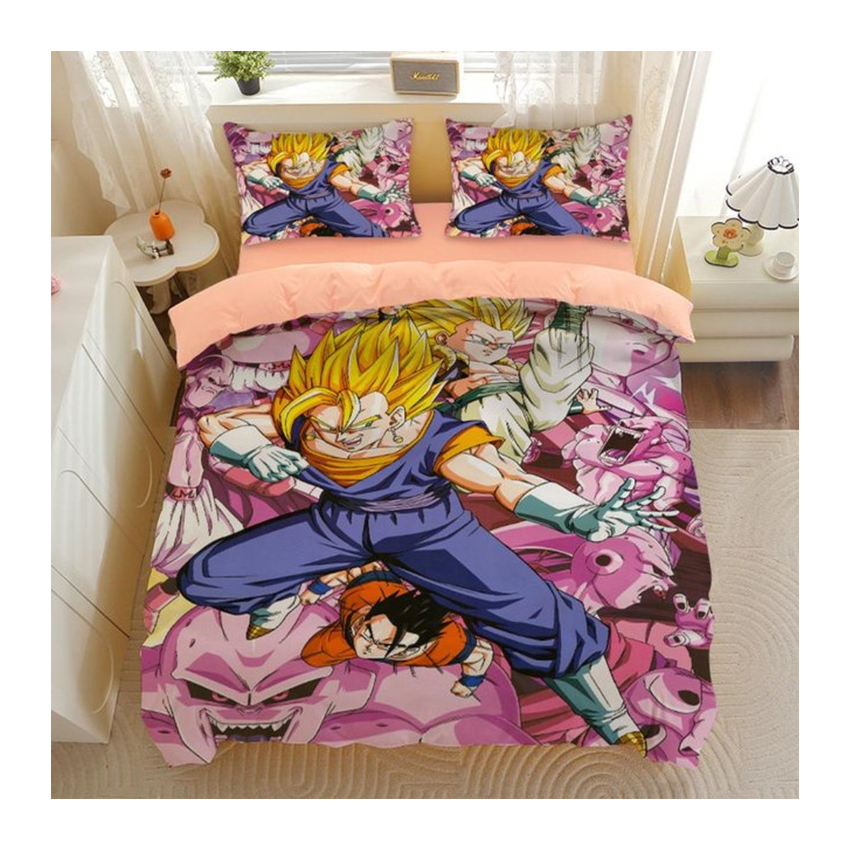 Dragon Ball Bettwäsche-Set mit Goku Super Saiyan Motiv, 3-teiliges Set mit Bettbezug und Kissenbezügen in Multicolor, B/H: 135 x 200 cm - Bild 1