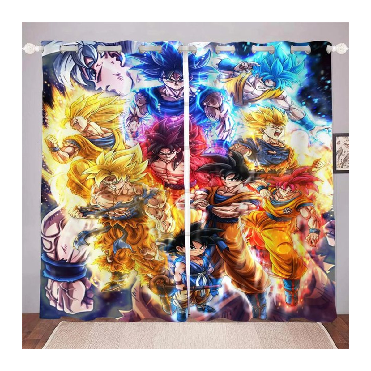 Dragon Ball Cartoon Verdunkelungsvorhang aus Polyester für Schlafzimmer und Wohnzimmer, 2er-Set, Multicolor, Breite: 100 cm, Höhe: 130 cm - Bild 1