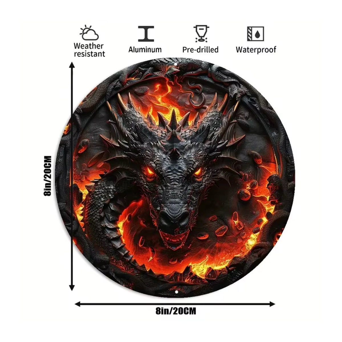 DragonFireArt Inferno-Drachenschild aus Aluminium mit 3D-Effekt als wetterbeständiges Metalldekor - Bild 2