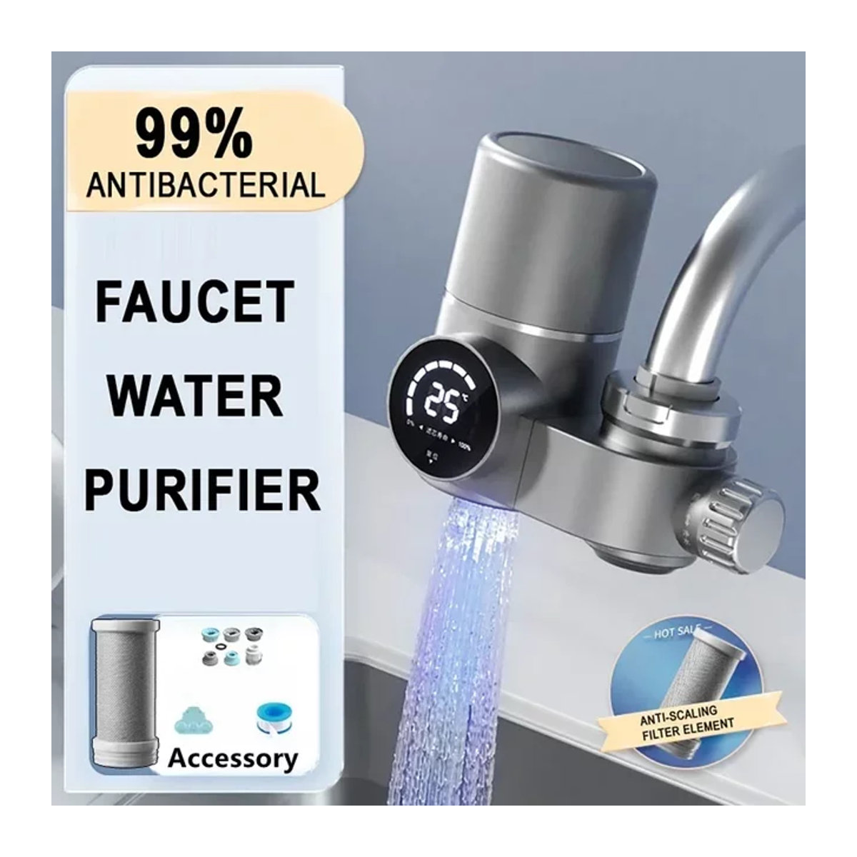 Dreamburgh Intelligenter digitaler Wasserhahn aus Edelstahl mit 8-stufiger UV-Tiefensterilisation und Wasserreiniger in modernem Design - Bild 1