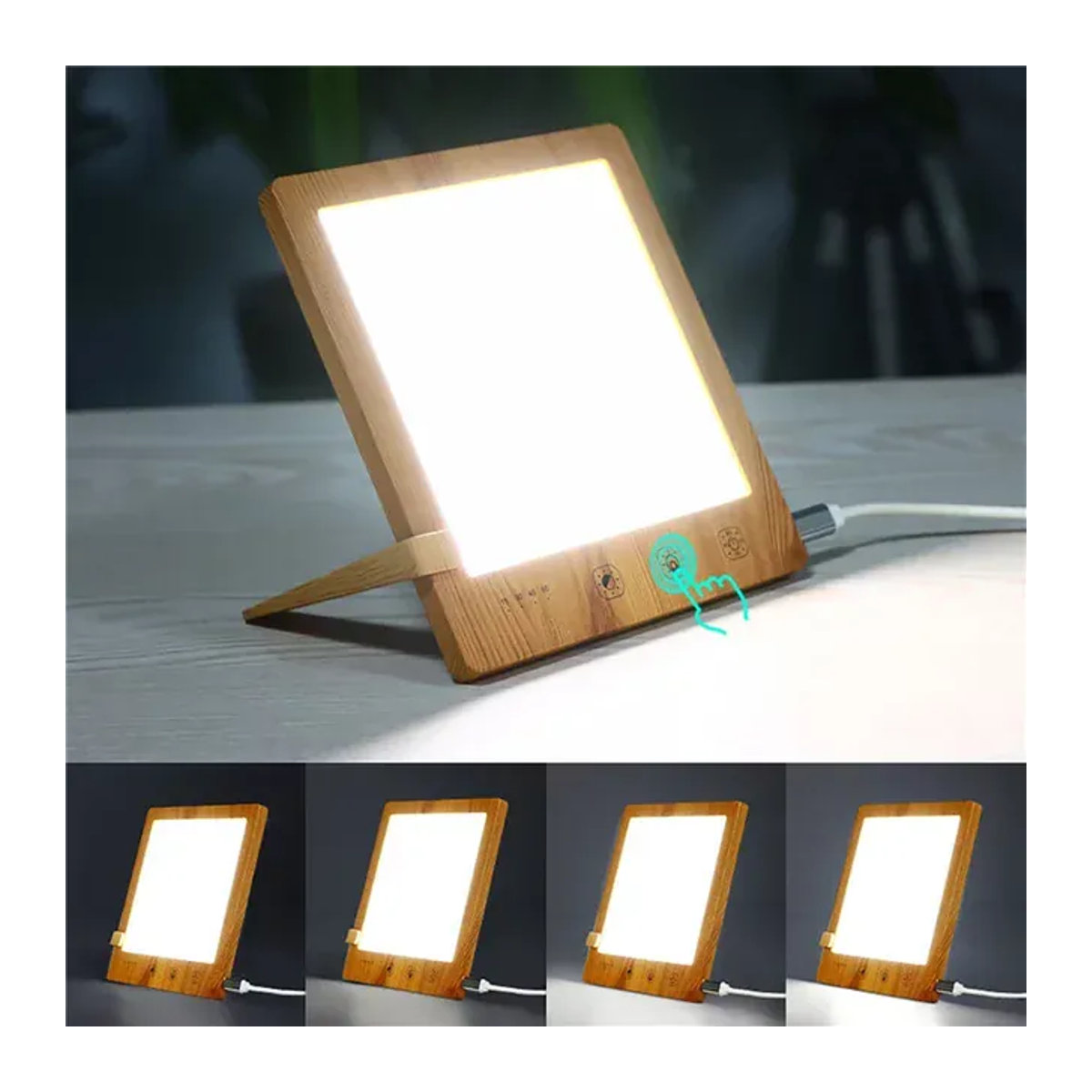 Dreamburgh LED-Tageslichtlampe mit 10000 Lux zur emotionalen Physiotherapie, intelligente Nachttischlampe im skandinavischen Design aus Naturholz mit 3 Lichtfarben und einstellbarer Helligkeit - Bild 1