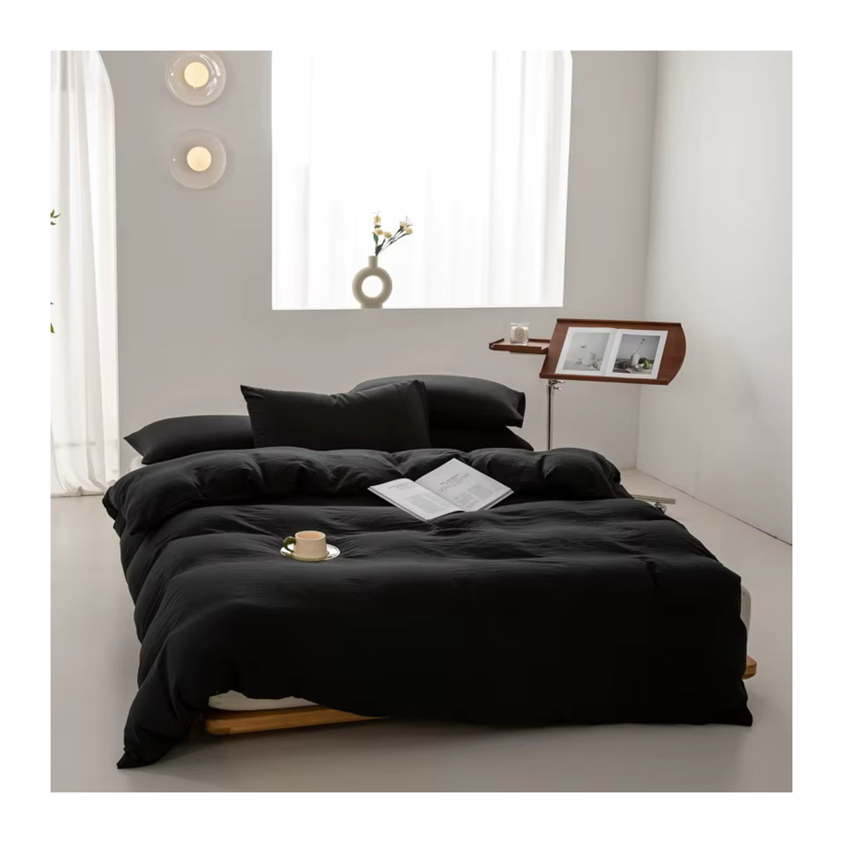 Dreamreal Bettwäsche aus 100 % gewaschener Baumwolle im japanischen minimalistischen Stil, einfarbig in Schwarz oder Braun Grün - Bild 6