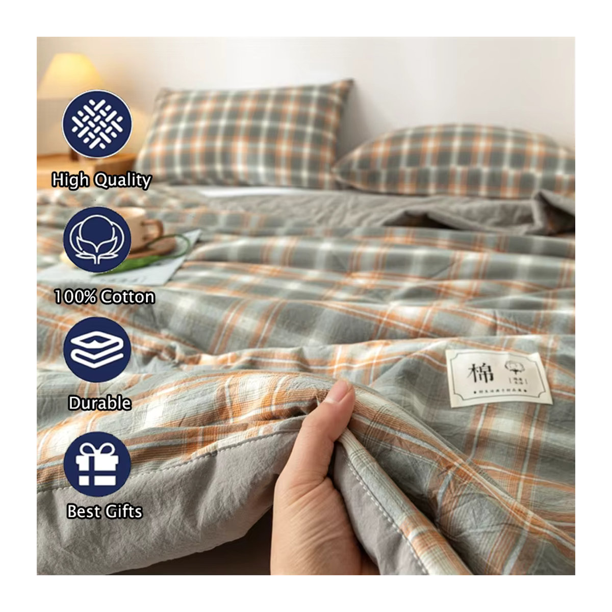 Dreamreal Sommerdecke aus 100 % Baumwolle gesteppt, mehrfarbig - Bild 3