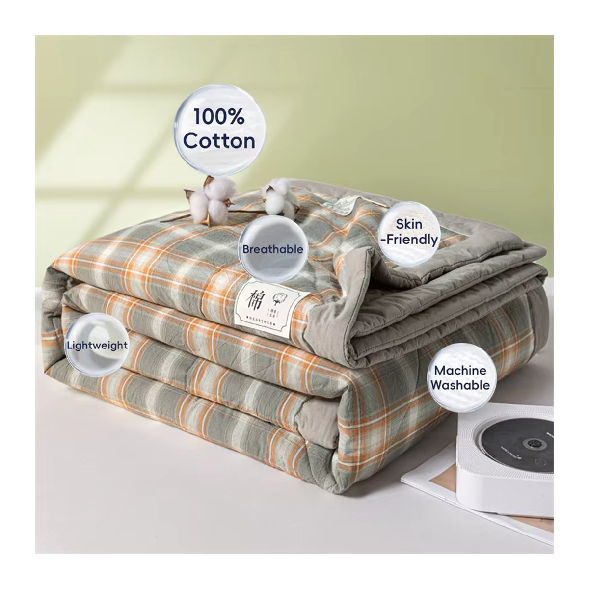 Dreamreal Sommerdecke aus 100 % Baumwolle gesteppt, mehrfarbig - Bild 5
