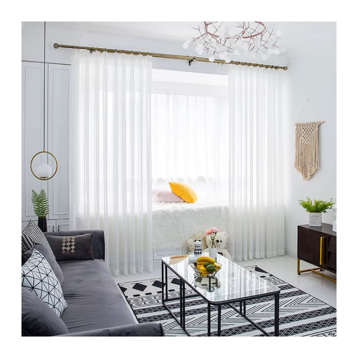 Dreamwood Luxus Chiffon-Vorhang in Weiß, hochwertiger Tüll-Voile für Wohnzimmer und Schlafzimmer - Bild 2