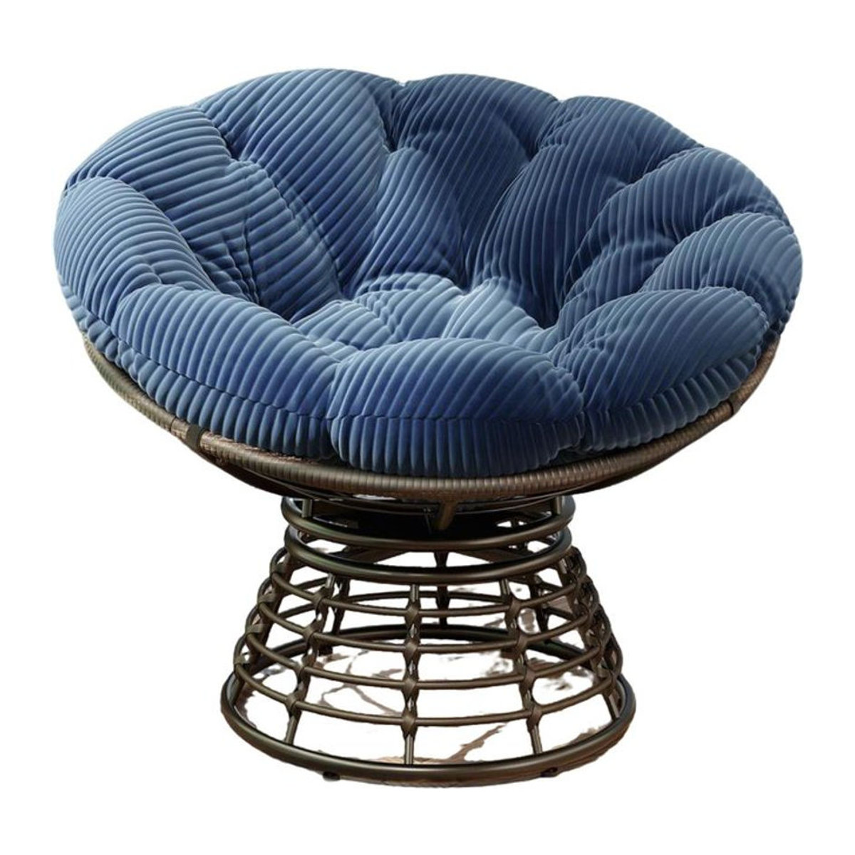 Drehbarer Papasan-Loungesessel mit dickem Cordstoff-Kissen und Stahlrahmen, Blau, B/T/H: 92 x 92 x 67 cm - Bild 1