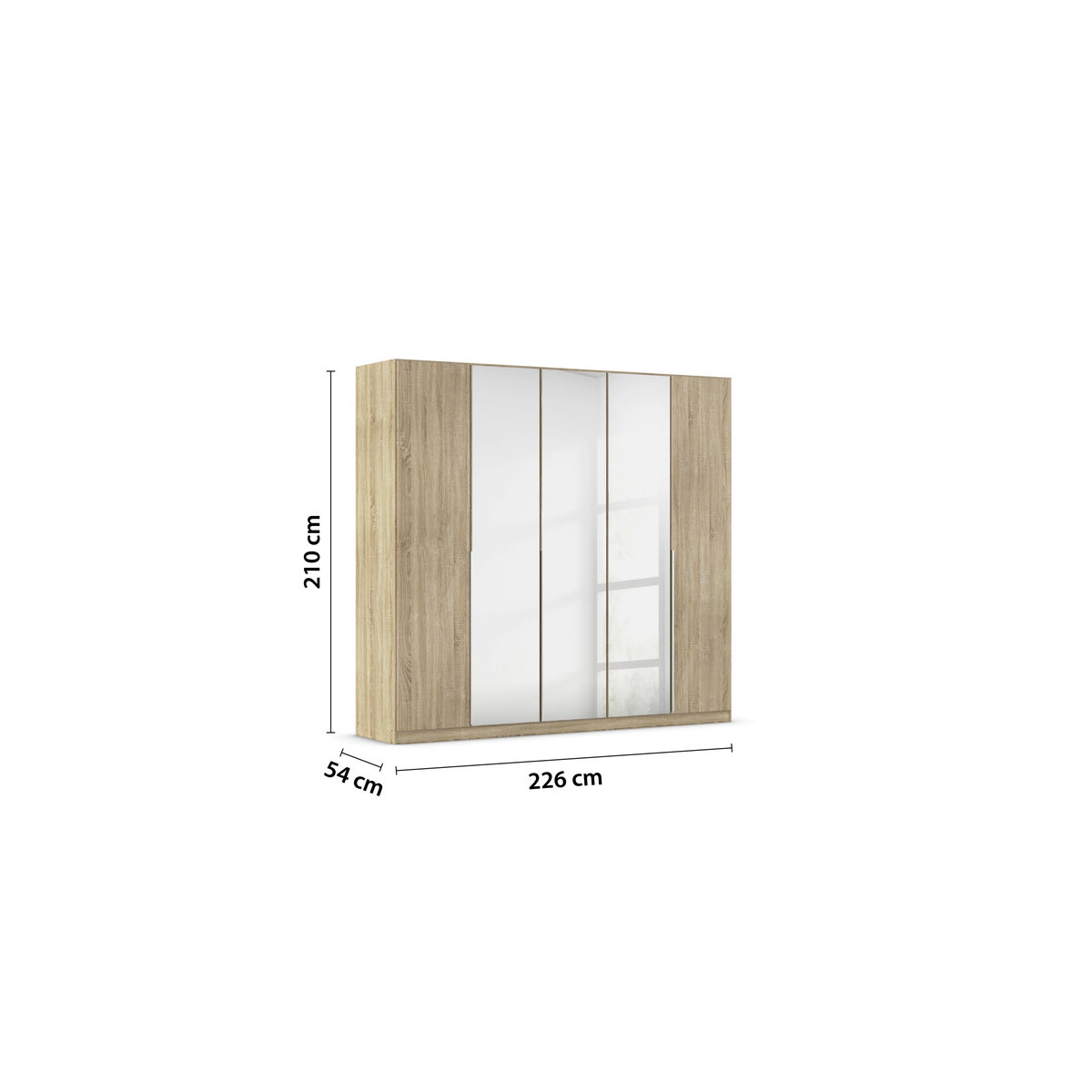 Drehtürenschrank Alabama mit Spiegel in Eiche Sonoma und rauch ORANGE, moderner Kleiderschrank aus MDF mit verstellbaren Regalböden, B/H: 226 x 210 cm - Bild 3