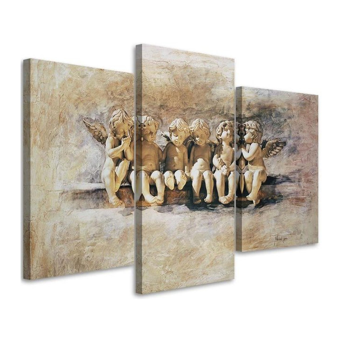 Dreiteiliger Leinwanddruck Angel von Feeby in Beige im Vintage-Stil, B: 60 cm, H: 40 cm - Bild 1