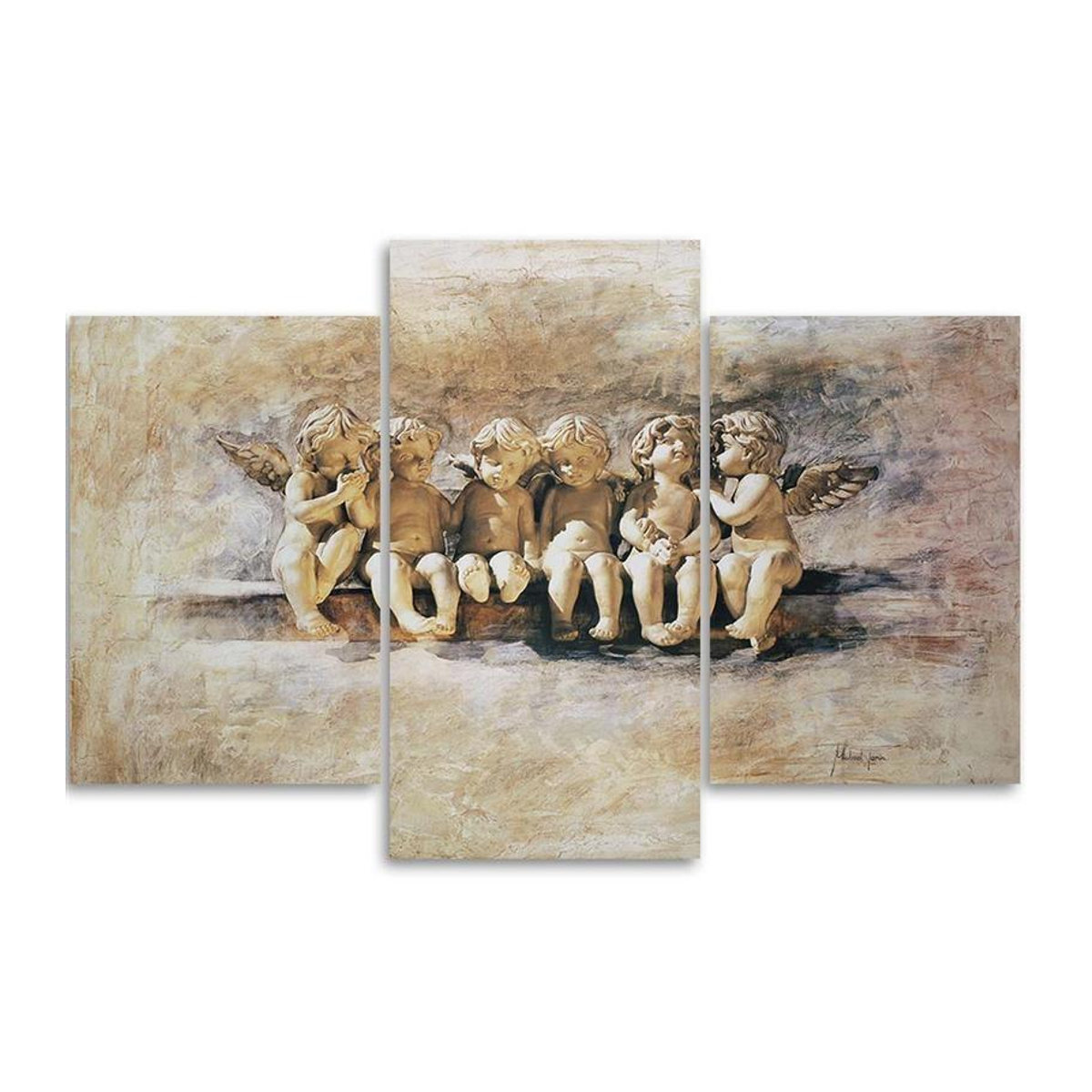 Dreiteiliger Leinwanddruck Angel von Feeby in Beige im Vintage-Stil, B: 60 cm, H: 40 cm - Bild 2