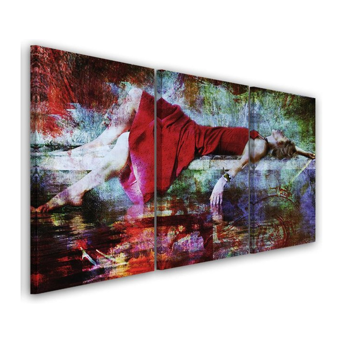 Dreiteiliger Leinwanddruck Feeby Abstrakt Frau im roten Kleid, B/H: 60 x 40 cm - Bild 1