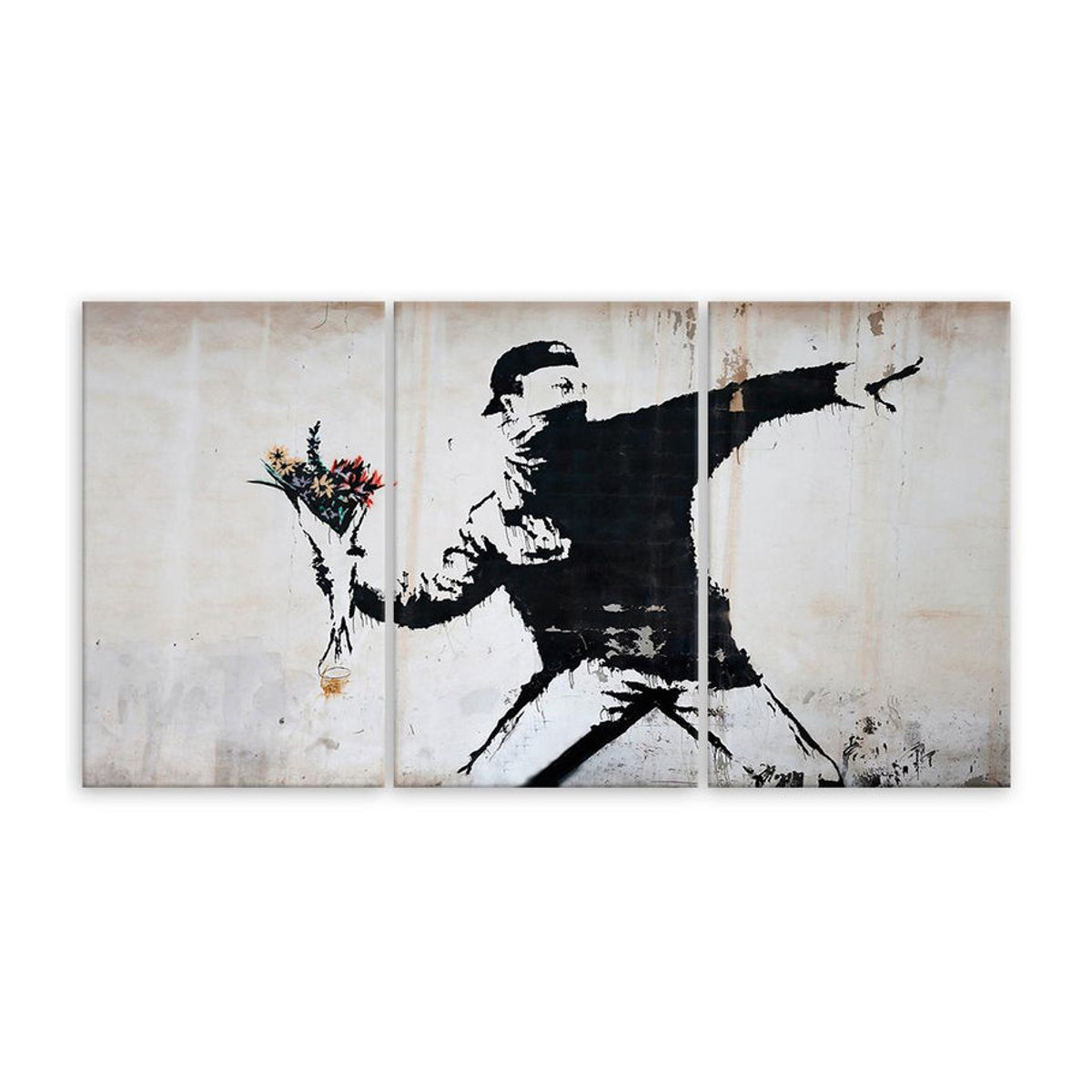 Dreiteiliger Leinwanddruck Feeby Banksy Graffiti Art Flowers in Grau und Mehrfarbig, B: 120 cm, H: 80 cm - Bild 2