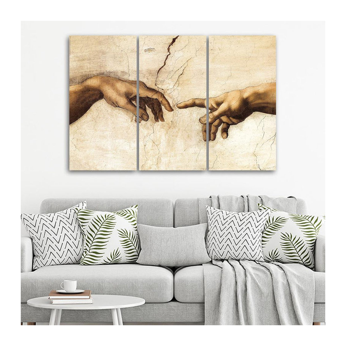 Dreiteiliger Leinwanddruck Feeby Erschaffung Adams in Beige, B: 120 cm, H: 80 cm - Bild 1