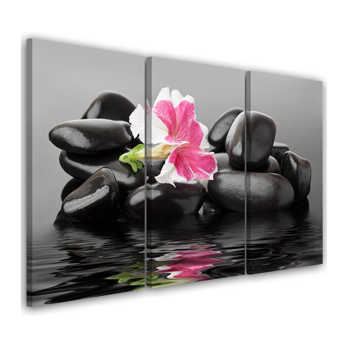 Dreiteiliger Leinwanddruck Feeby Stones Flower Zen Spa Motiv im Querformat B: 60 cm, H: 40 cm - Bild 1