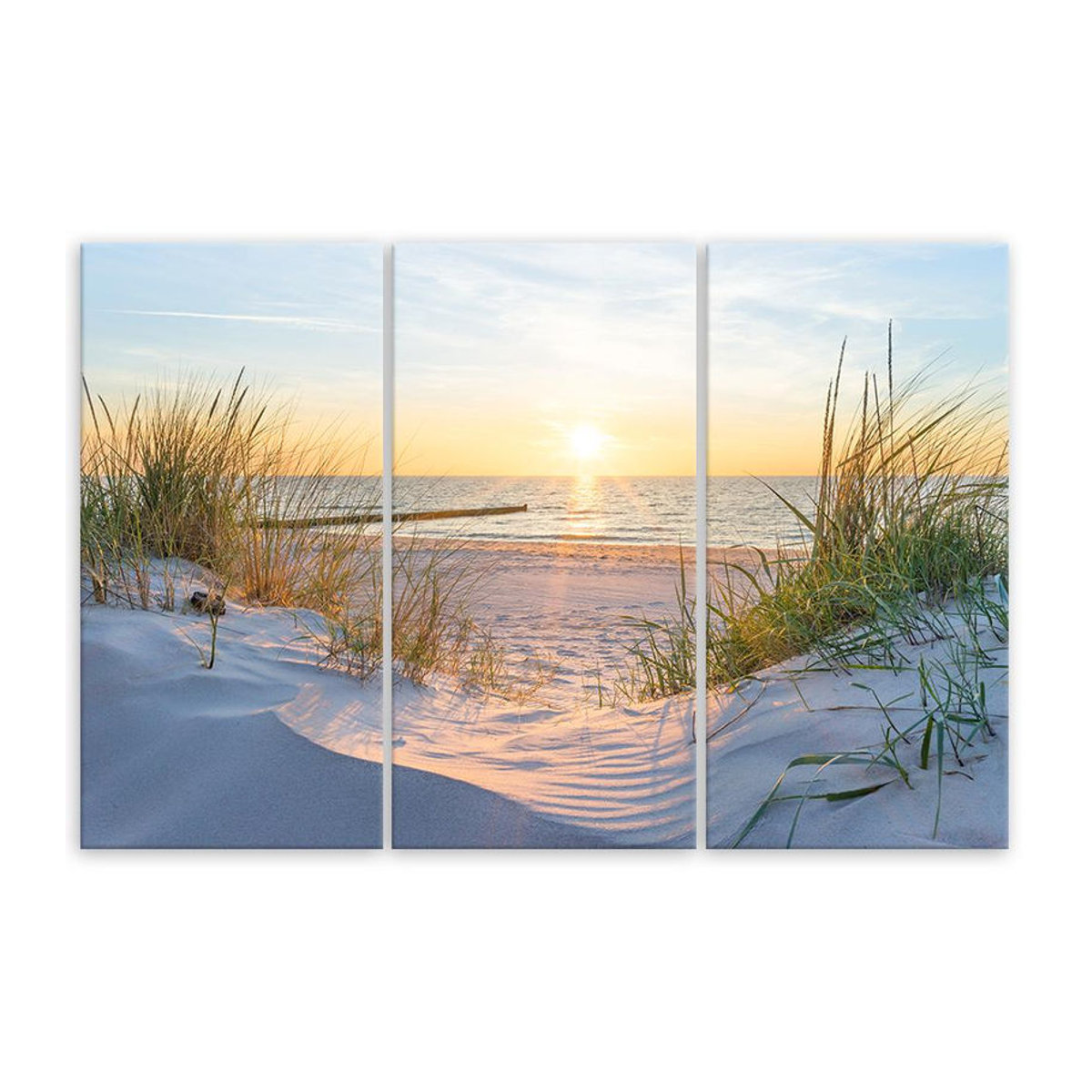 Dreiteiliger Leinwanddruck Feeby Strand und Meer im maritimen Design, beige, B/H: 90 x 60 cm - Bild 1