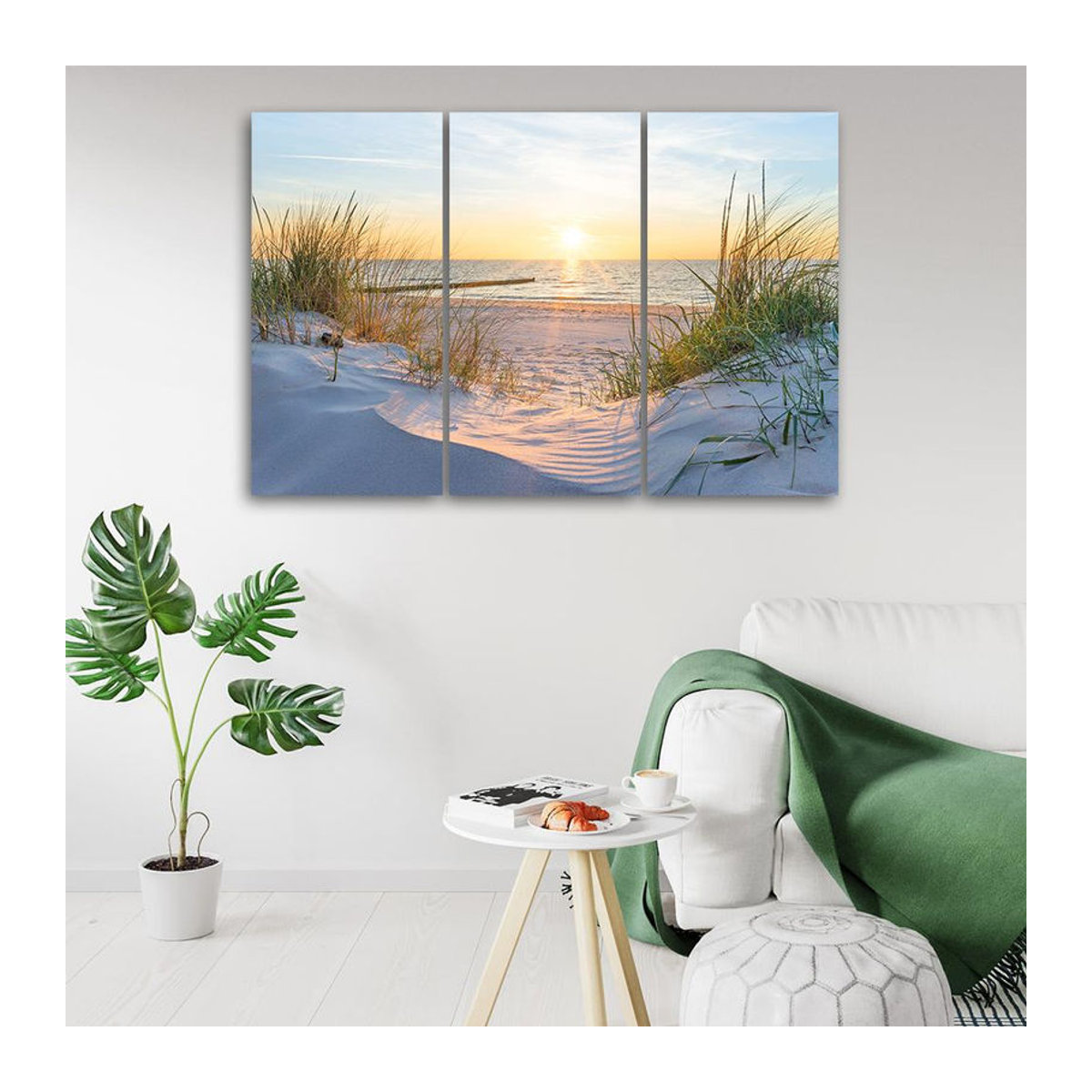 Dreiteiliger Leinwanddruck Feeby Strand und Meer im maritimen Design, beige, B/H: 90 x 60 cm - Bild 2