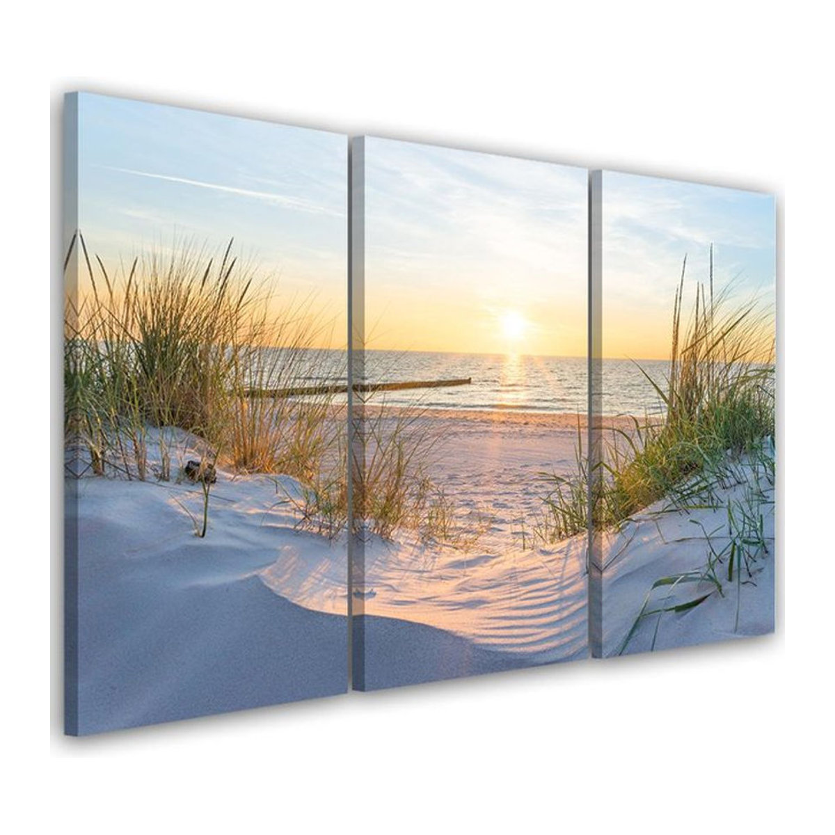 Dreiteiliger Leinwanddruck Feeby Strand und Meer im maritimen Design, beige, B/H: 90 x 60 cm - Bild 3