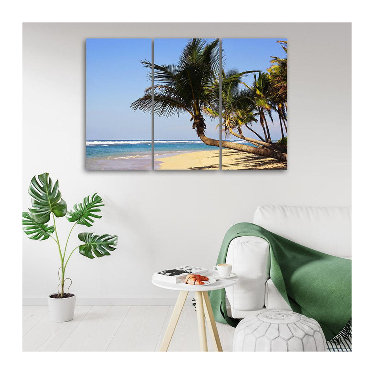 Dreiteiliger Leinwanddruck Feeby Tropischer Strand Ozean in Blau, B: 60 cm, H: 40 cm - Bild 1