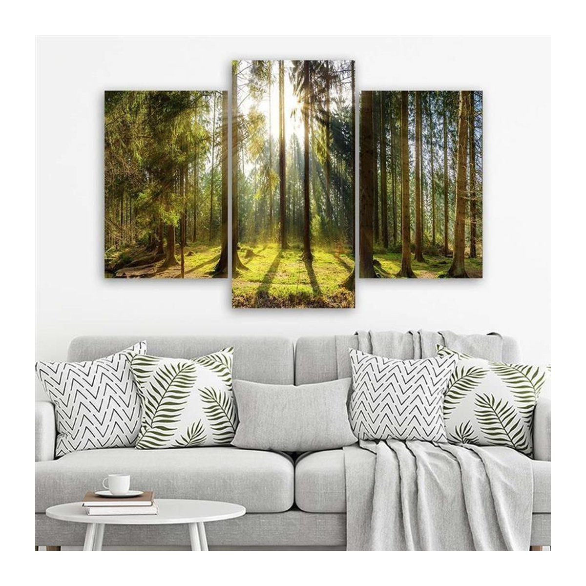 Dreiteiliger Leinwanddruck Feeby Wald Natur Landschaft Sonnenstrahlen in Grün, B/H: 60 x 40 cm - Bild 4