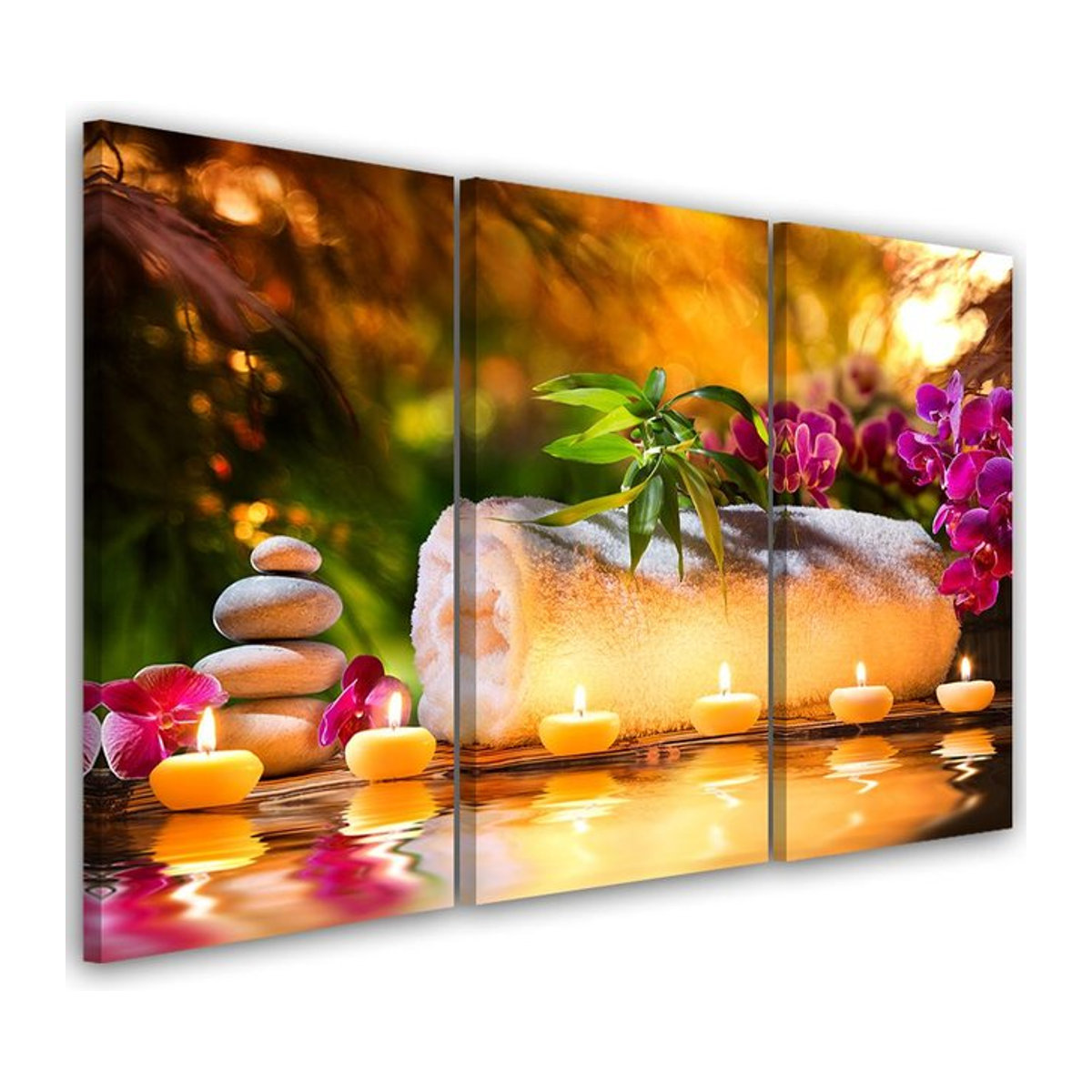 Dreiteiliger Leinwanddruck Feeby Zen Orchid Stones Candles B/H: 60 x 40 cm - Bild 1