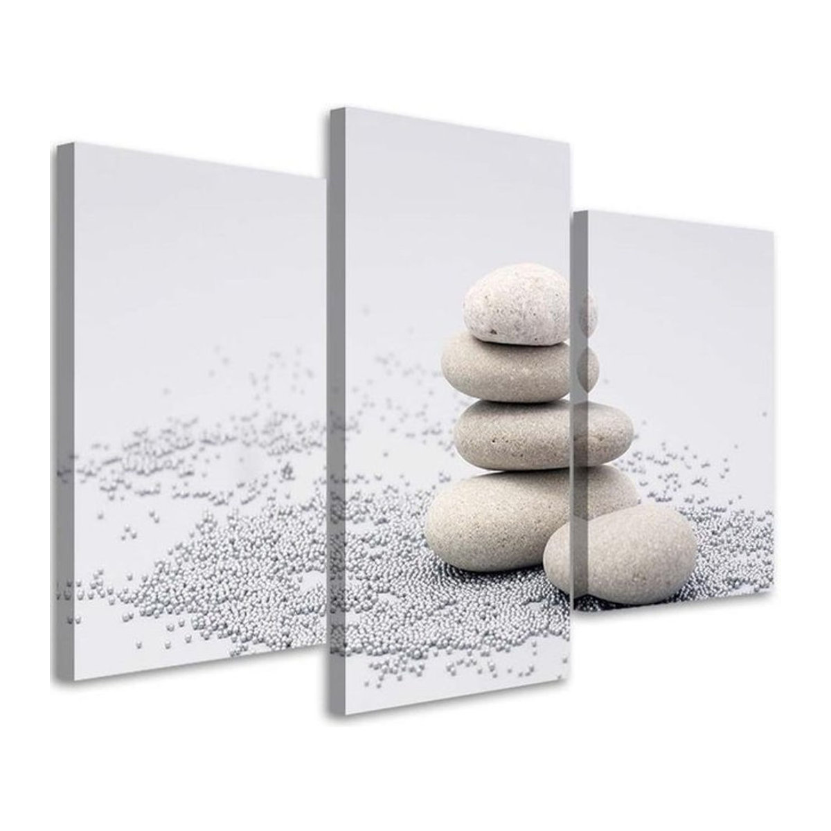 Dreiteiliger Leinwanddruck Feeby Zen Stones Nature Beige, minimalistische Landschaft in Querformat, B/H: 60 x 40 cm - Bild 1