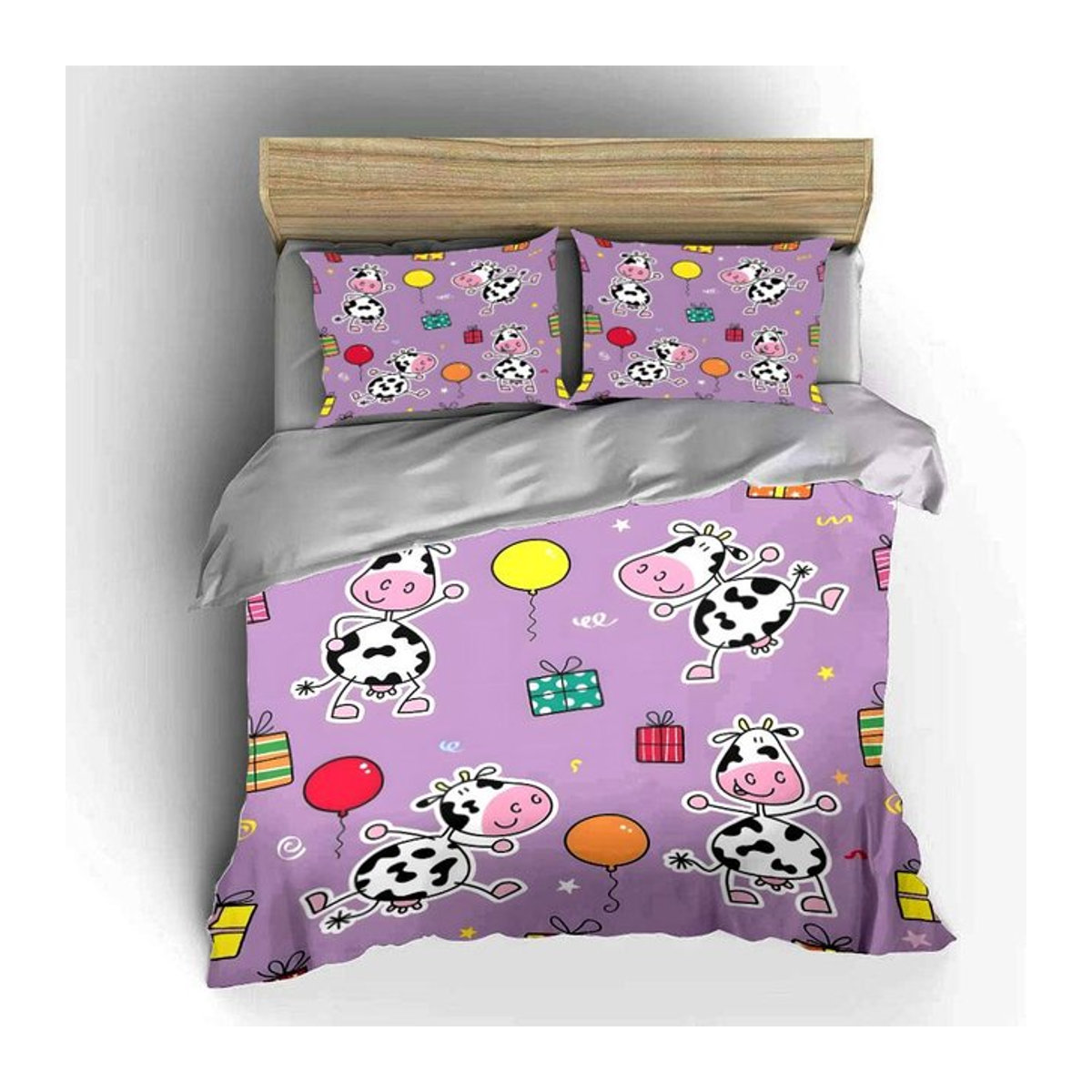 Dreiteiliges Bettwäsche-Set Kuh-Design Multicolor mit Reißverschluss, B/H: 135 x 200 cm - Bild 1