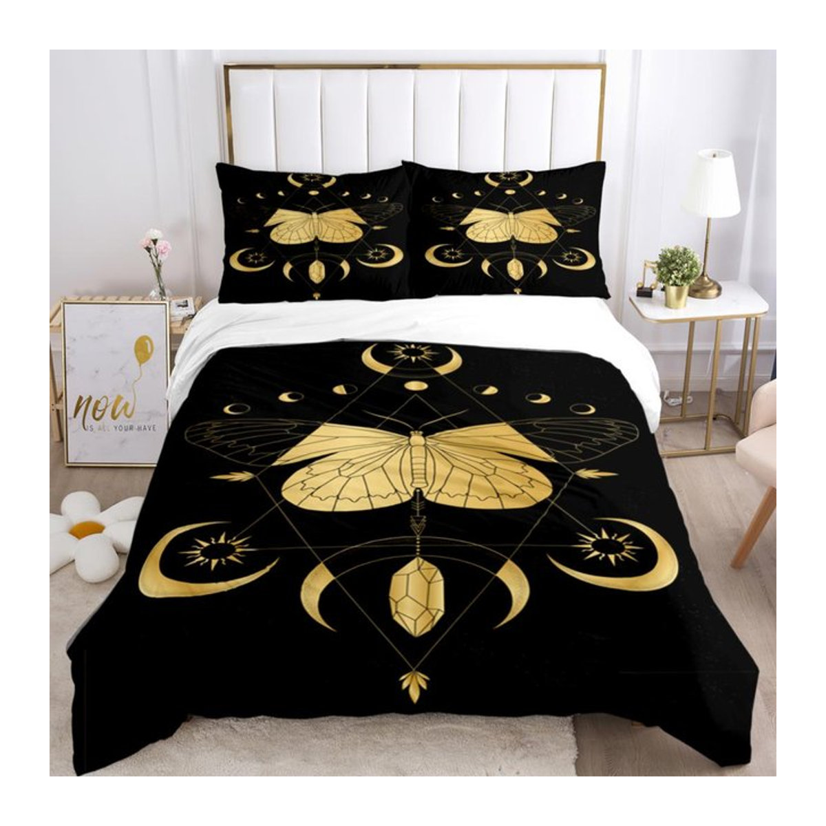 Dreiteiliges Bettwäsche-Set Magische Astrologie mit Golddruck für EU Single, Bettbezug und Kissenbezüge, Breite: 135 cm, Länge: 200 cm - Bild 1