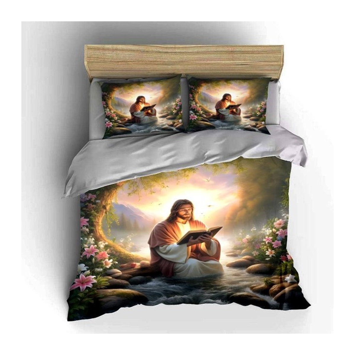 Dreiteiliges Bettwäsche-Set mit Bach-Motiv für Kinder und Erwachsene, Twin Größe B/H: 135 x 200 cm - Bild 1