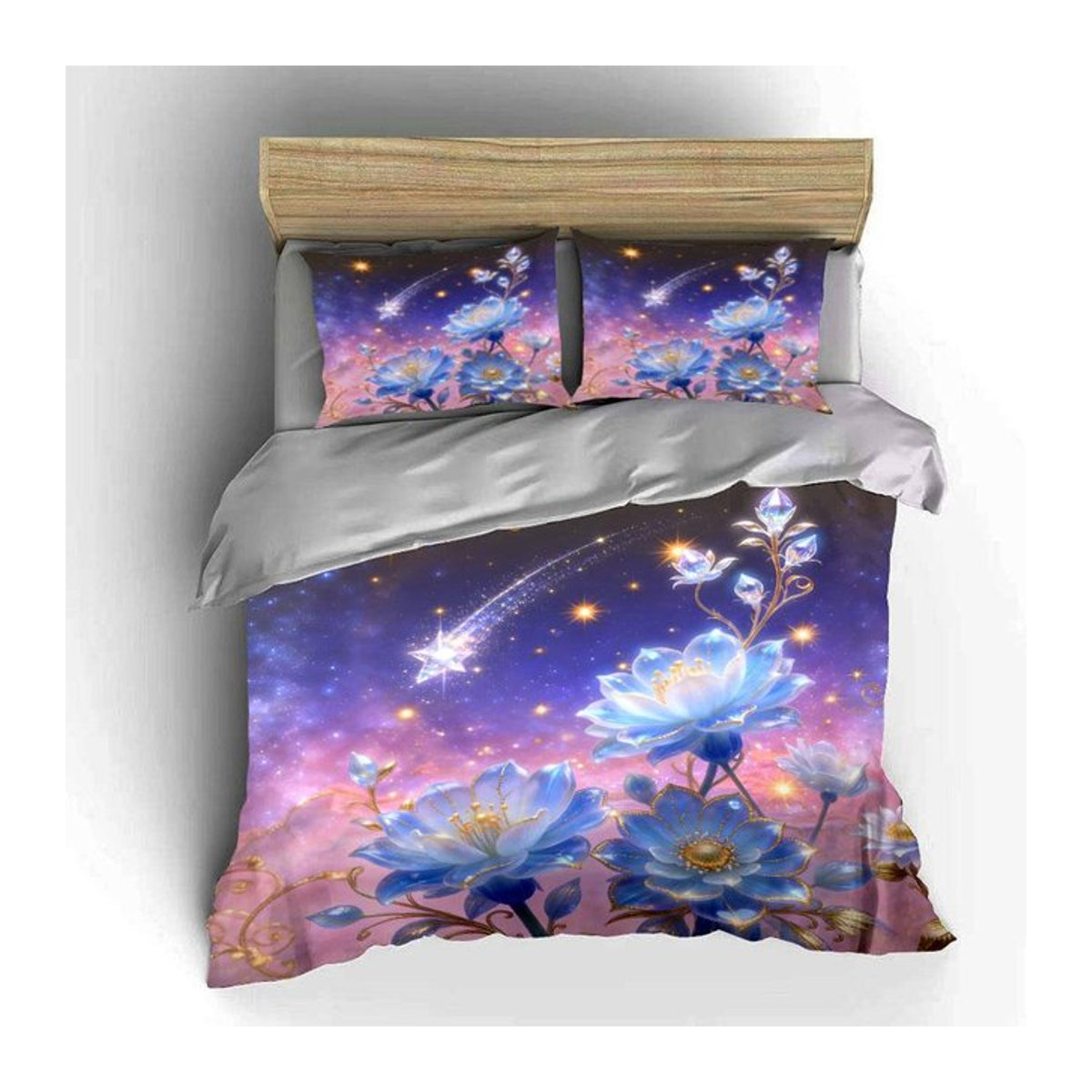 Dreiteiliges Bettwäsche-Set mit Blumiges Galaxie Design in Multicolor, B/T: 135 x 200 cm - Bild 1