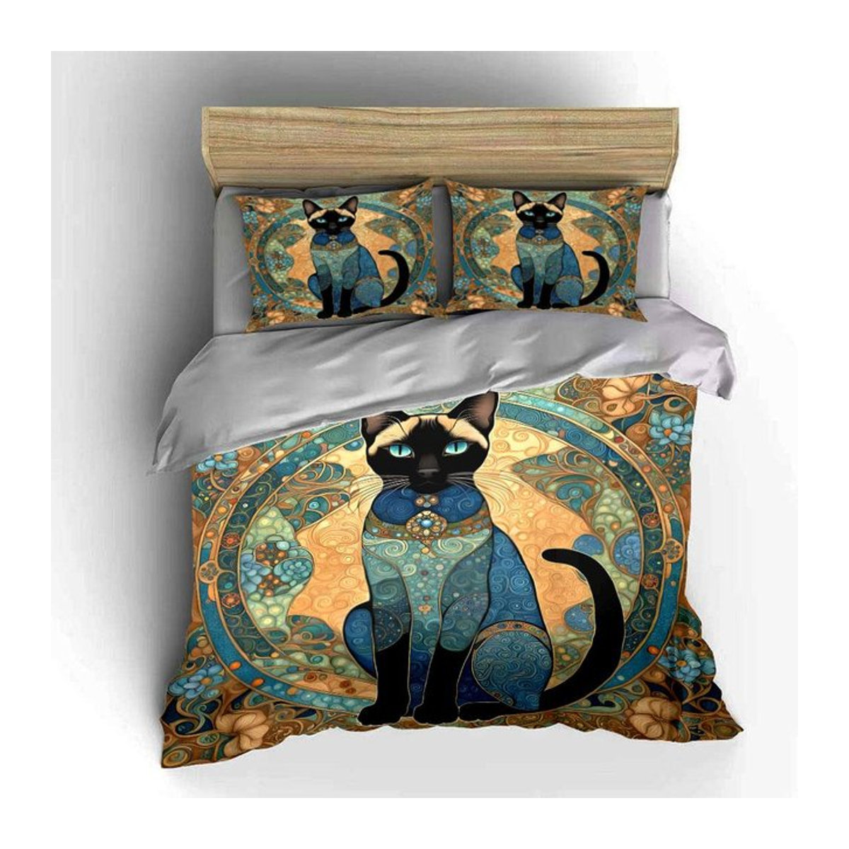 Dreiteiliges Bettwäsche-Set mit Katzen-Design in Multicolor, B/T/H: 135 x 200 cm - Bild 1