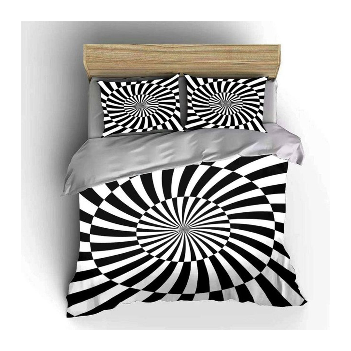 Dreiteiliges Bettwäsche-Set mit Optischer Täuschung Design in Schwarz-Weiß, B/H: 135 x 200 cm - Bild 1