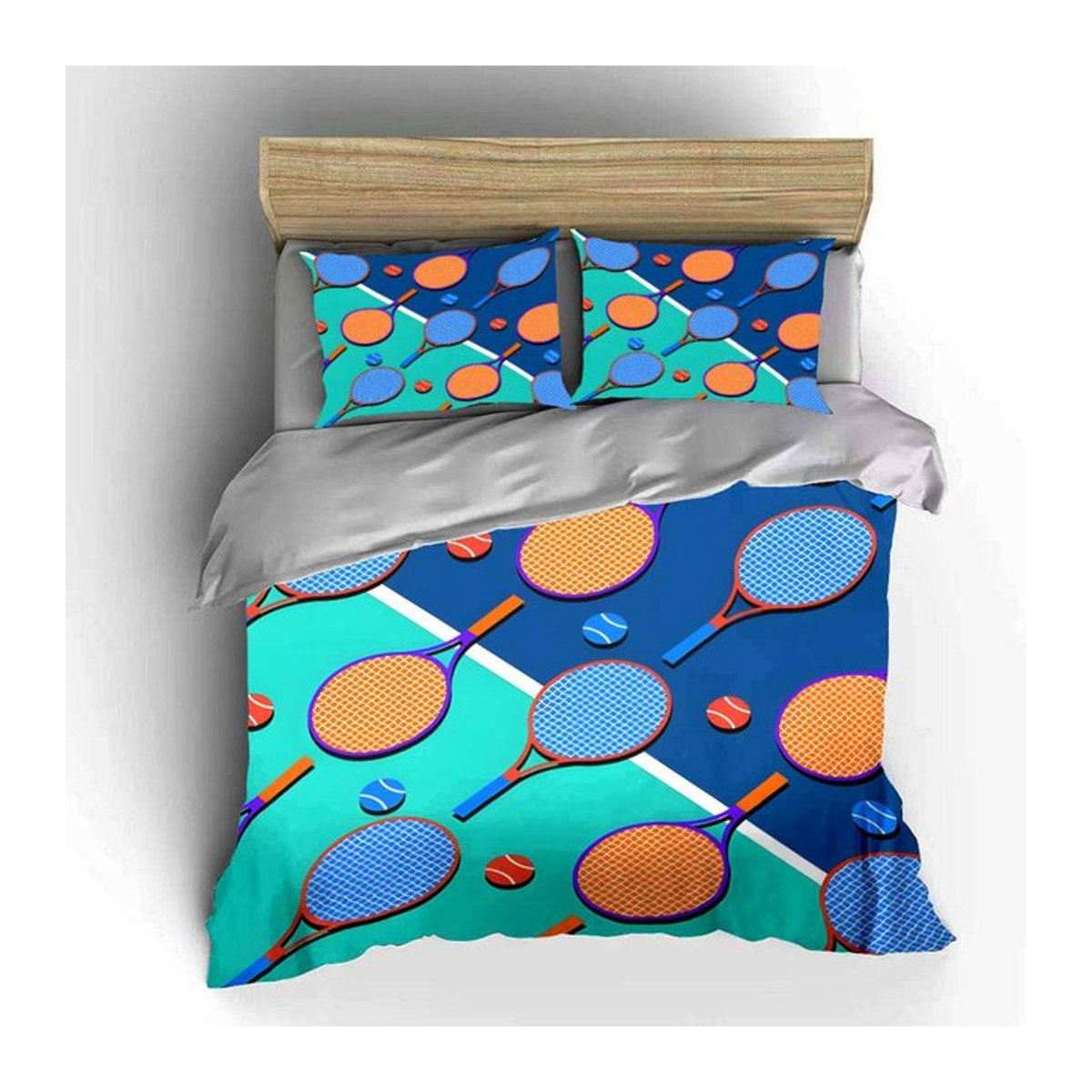 Dreiteiliges Bettwäsche-Set Tennis-Design Multicolor B/H: 135 x 200 cm - Bild 1