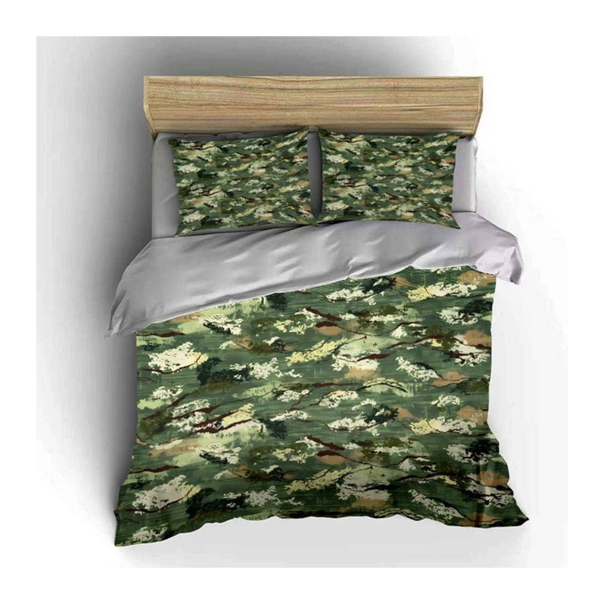 Dreiteiliges Bettwäsche-Set von Grosstor mit Camouflage-Muster in Armeegrün, B/H: 135 x 200 cm - Bild 1