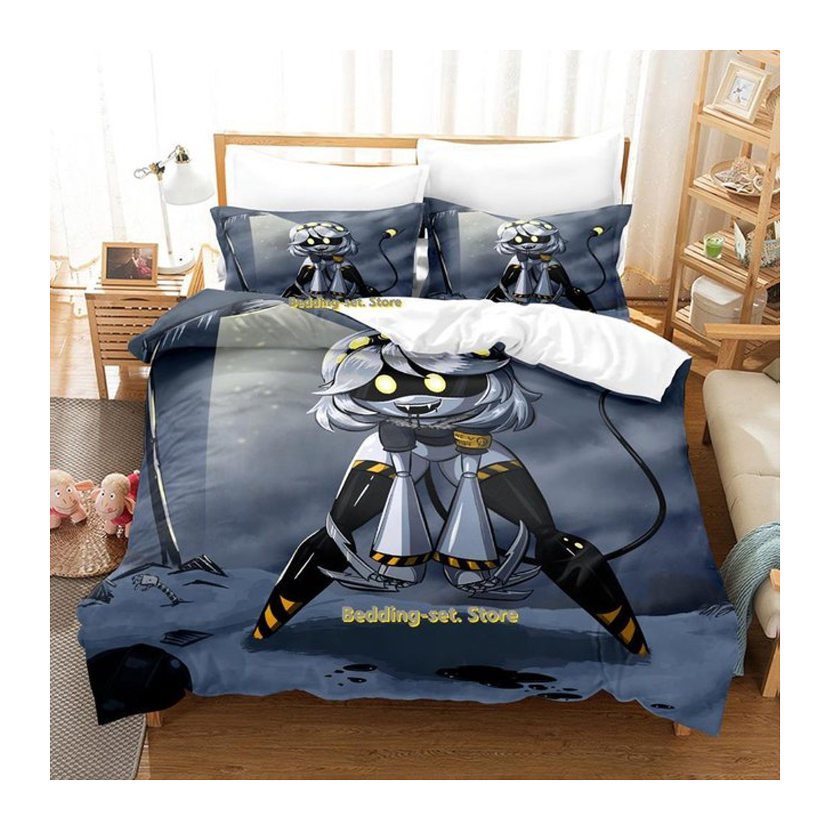 Dreiteiliges Bettwäscheset mit Cartoon Anime Drohnen Motiv in 3D Design für Erwachsene und Kinder, B/B: 135 x 200 cm - Bild 1
