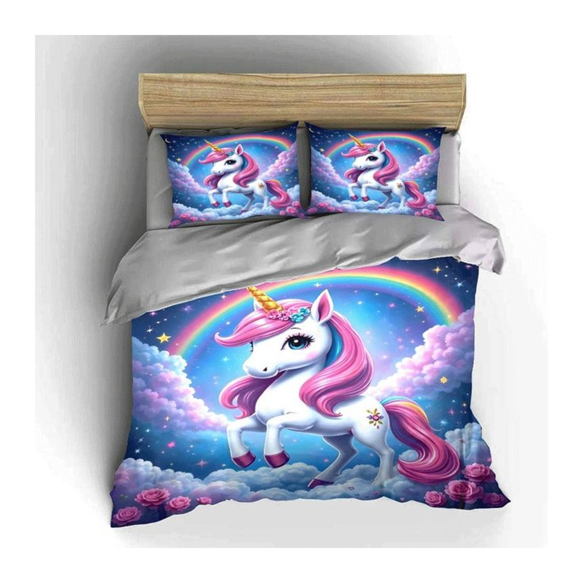 Dreiteiliges Einhorn Bettwäscheset für Kinder und Erwachsene mit Reißverschluss, Twin Größe B/H: 135 x 200 cm - Bild 1