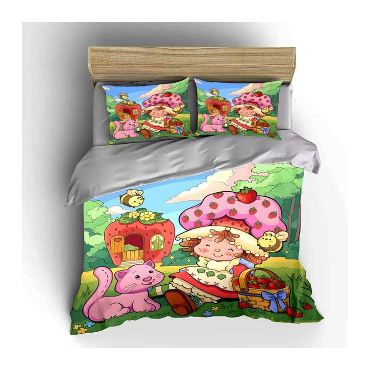 Dreiteiliges Erdbeer Bettwäsche-Set Multicolor mit Reißverschluss für Kinder und Erwachsene B/H: 135 x 200 cm - Bild 1