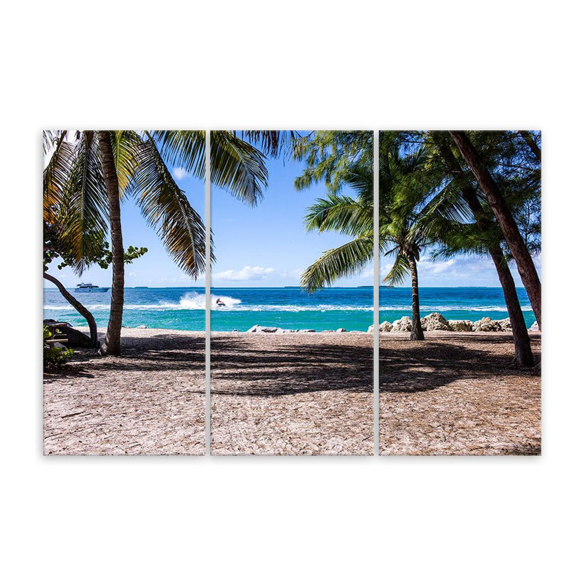 Dreiteiliges Leinwandbild von Feeby mit tropischem Strand Motiv in Blau und Mehrfarbig, B: 60 cm, H: 40 cm - Bild 2