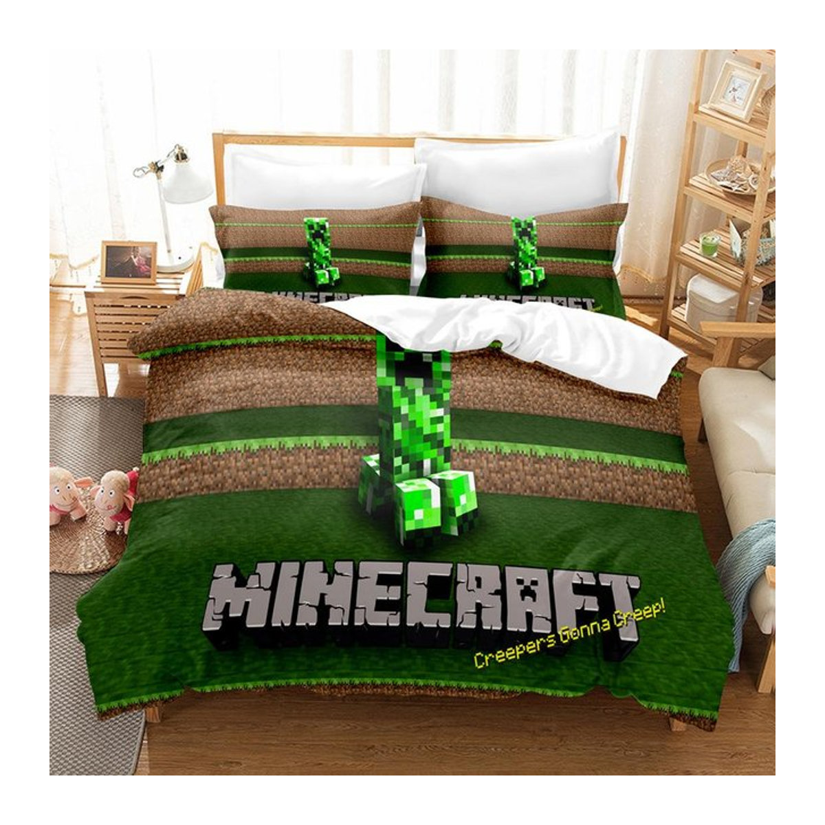 Dreiteiliges Minecraft Quilt-Set mit 3D Digitaldruck für Kinder in B/H: 140 x 210 cm - Bild 1