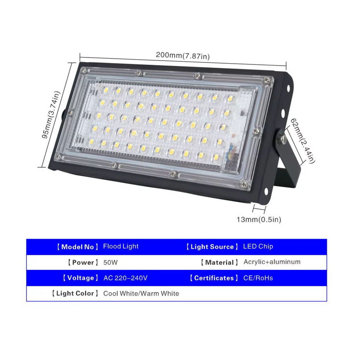 DSELCHUN 2er Set LED Außenstrahler 50 W IP65 Wasserdicht Schwarz Aluminium - Bild 2