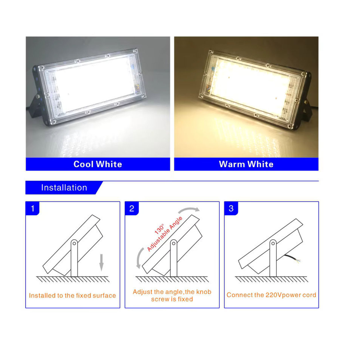 DSELCHUN 2er Set LED Außenstrahler 50 W IP65 Wasserdicht Schwarz Aluminium - Bild 3