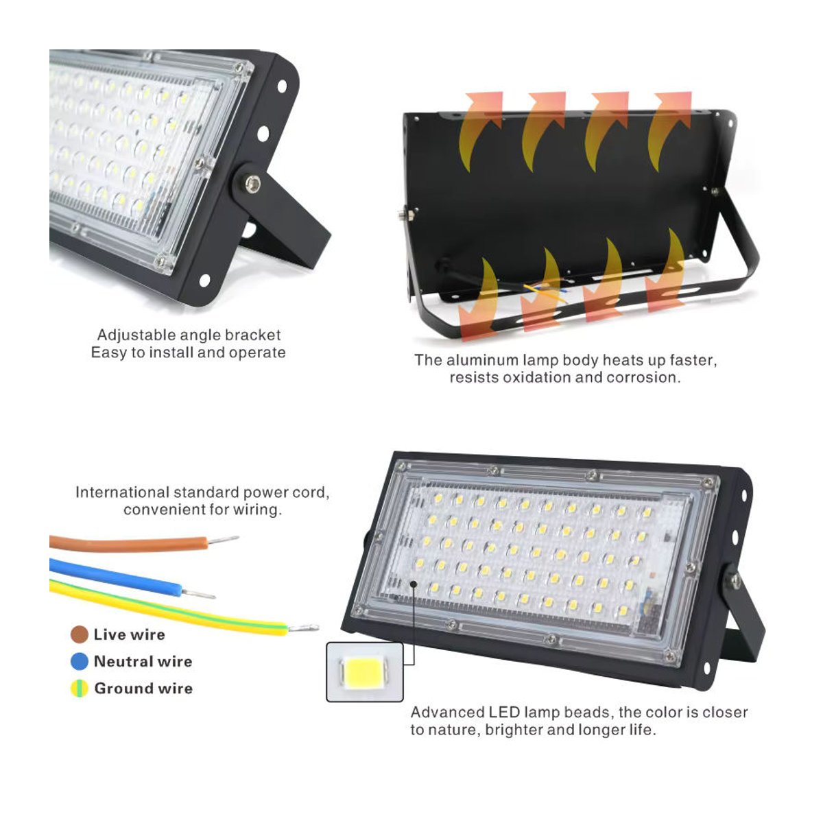 DSELCHUN 2er Set LED Außenstrahler 50 W IP65 Wasserdicht Schwarz Aluminium - Bild 4