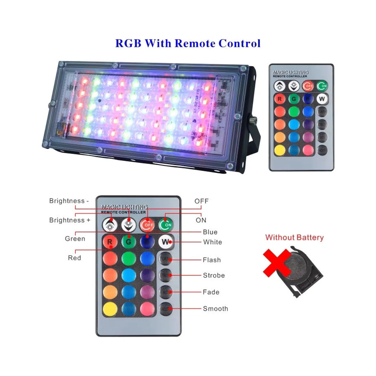 DSELCHUN RGB LED Außenstrahler Wasserdichter Flutlicht Strahler mit Fernbedienung Schwarz Bunt - Bild 3