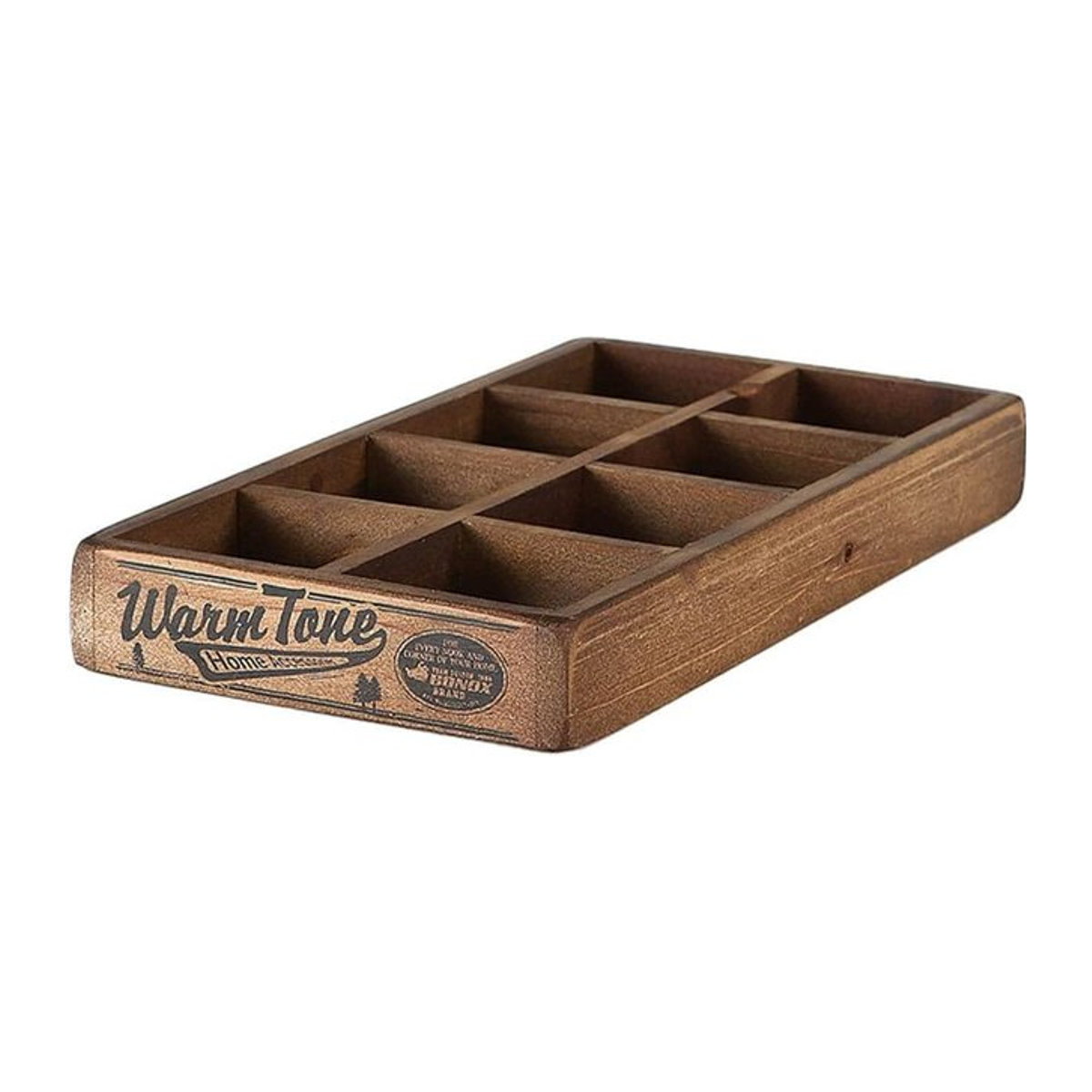 Dulton Holztablettbox mit 8 Fächern im Antik-Stil aus Naturholz, B/T/H: 17 x 32,5 x 4 cm - Bild 1