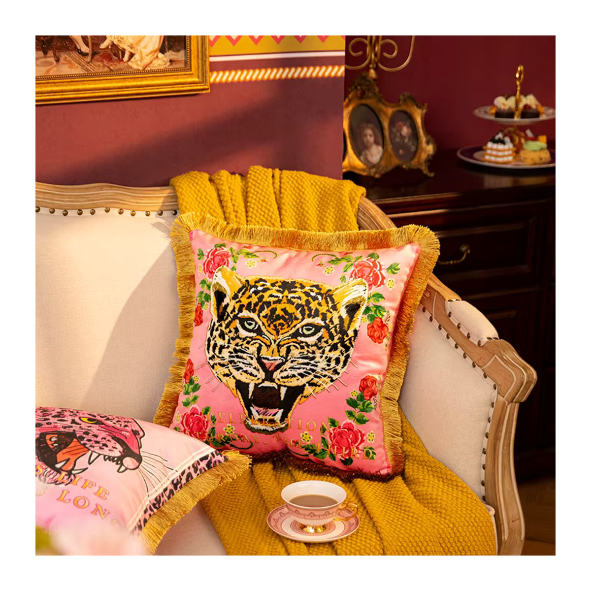 DUNXDECO Dekorative Kissenbezüge aus Samt in Rosa mit Leopard- und Tiger-Print für Sofa und Stuhl - Bild 2