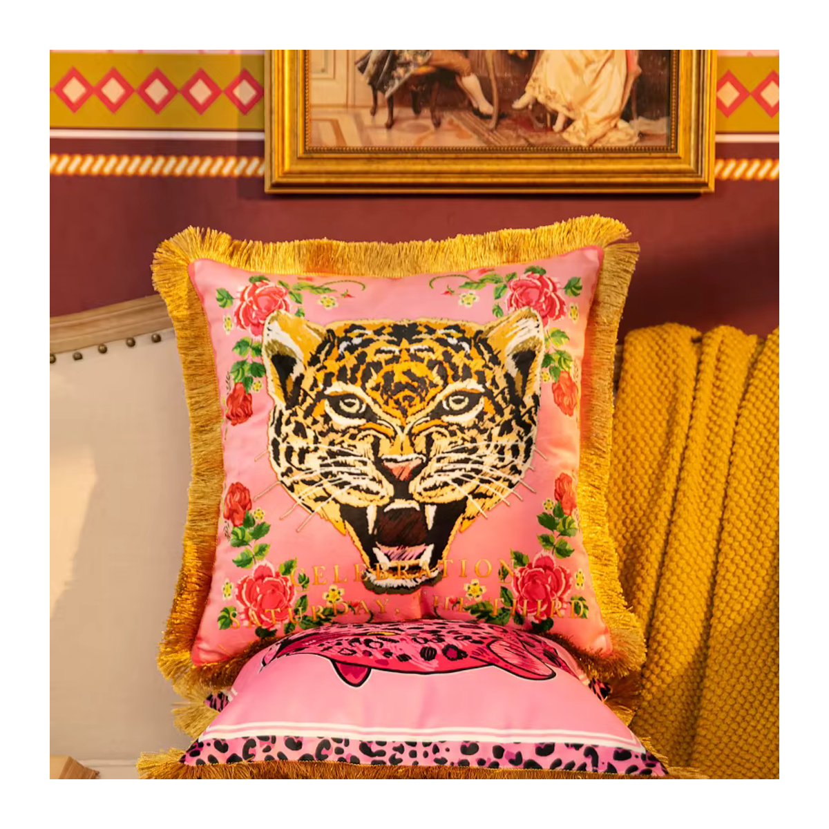DUNXDECO Dekorative Kissenbezüge aus Samt in Rosa mit Leopard- und Tiger-Print für Sofa und Stuhl - Bild 3